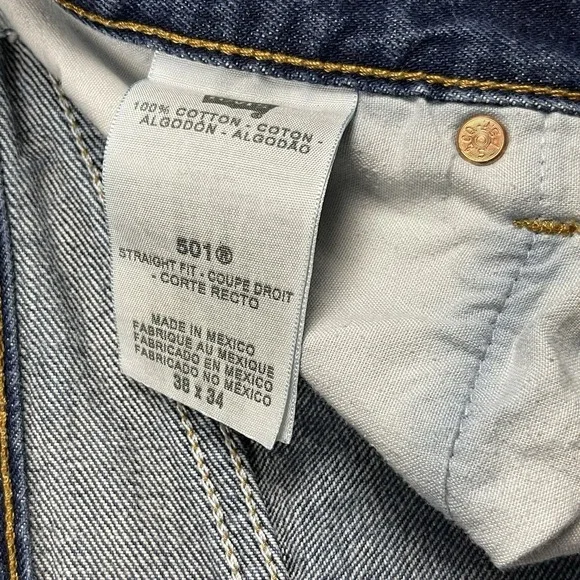 Levi's 501 Men's Jeans 38x33 Button Fly Straight Leg Blue Denim Medium Wash - Picture 3 of 9